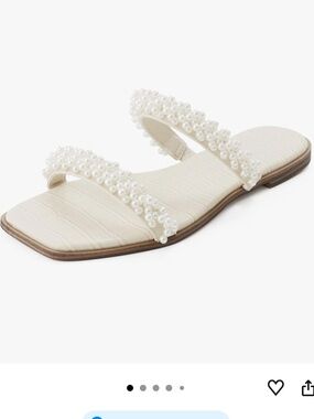 Women's Pearl-Embellished Cream Slide Sandals